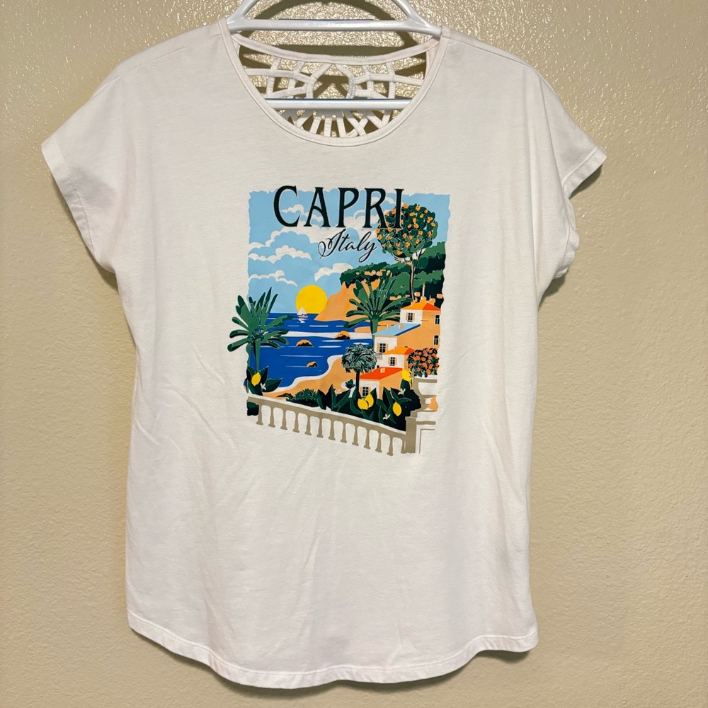 Joei & I White Short Sleeve Capri Italy Top Size Medium